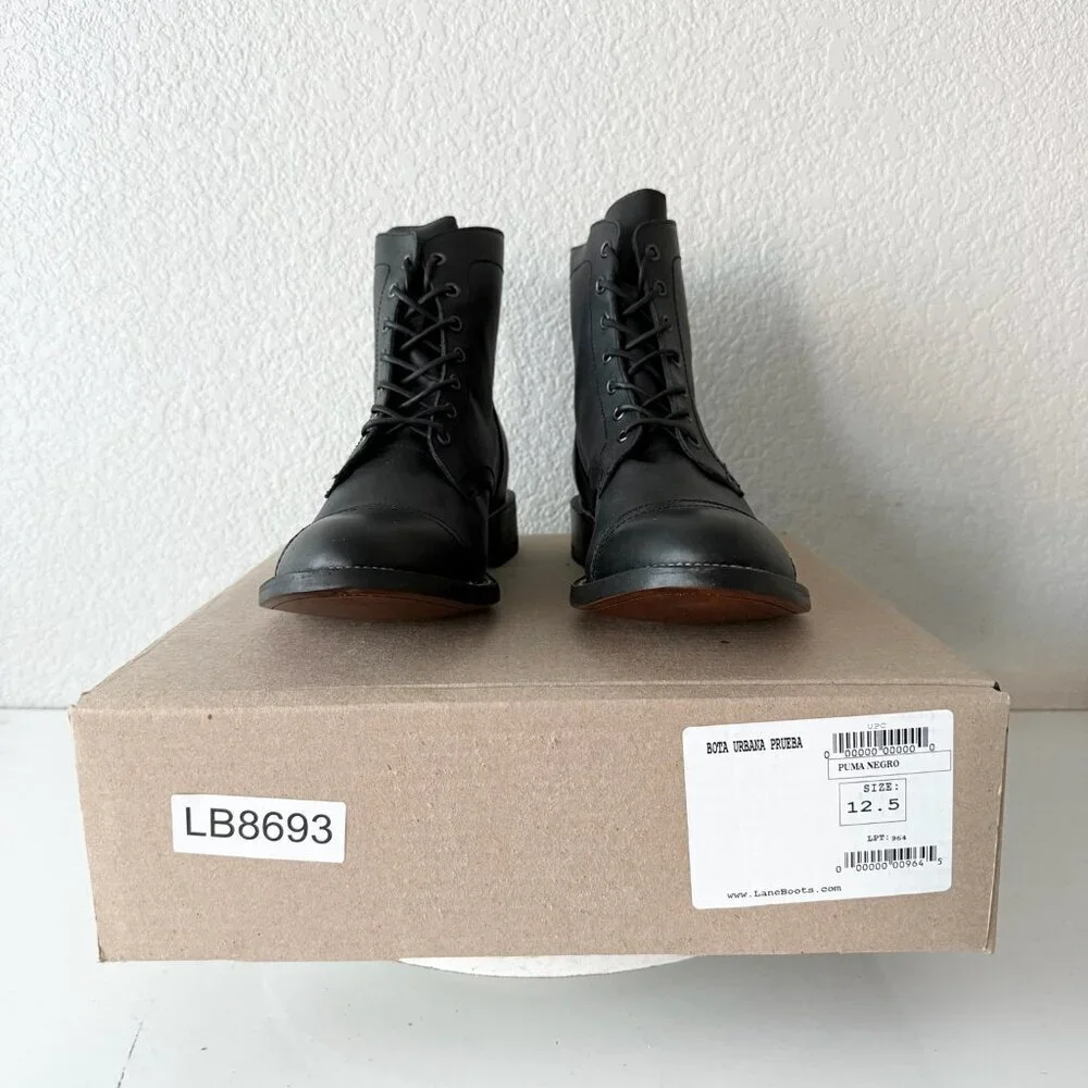 NEW Lane Mens Black Ankle Boots Size 12.5 Lace-up Casual Genuine Leather Sole